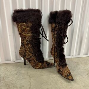 Elegant Brown Faux Fur-Trimmed Women's Boots
